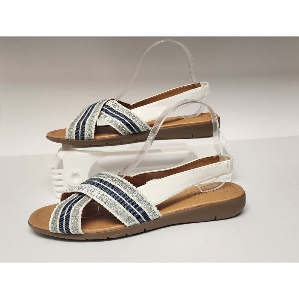 Comfortview Women's Slingback Blue/White Flat Sandals Size 10W